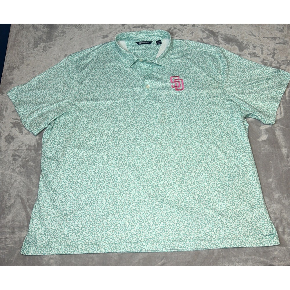 Cutter & Buck San Diego Padres Polo Shirt Men's XXXL Green Floral Stretch Golf